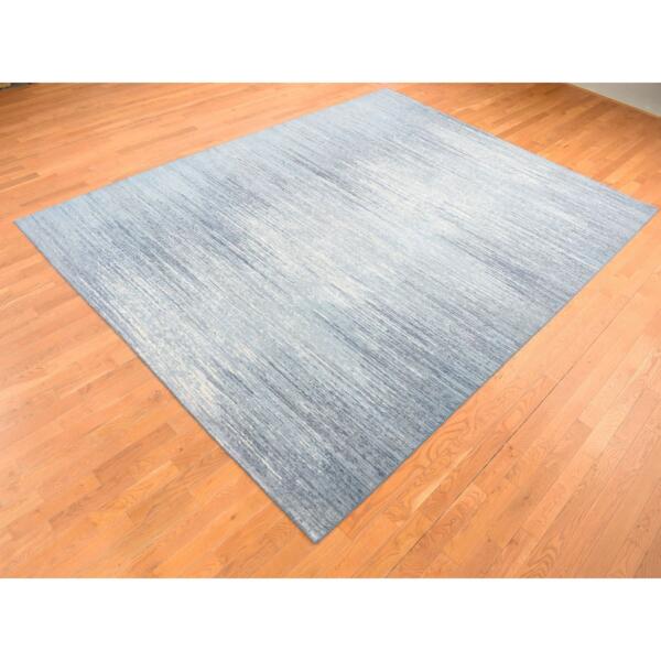 9'x12'2" Oceanic Blue, Modern Striae Design, Pure Wool Hand Knotted, Oriental Rug  - 80781 - Image 5