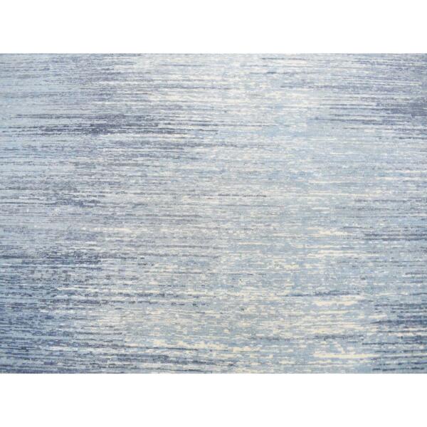 9'x12'2" Oceanic Blue, Modern Striae Design, Pure Wool Hand Knotted, Oriental Rug  - 80781 - Image 10