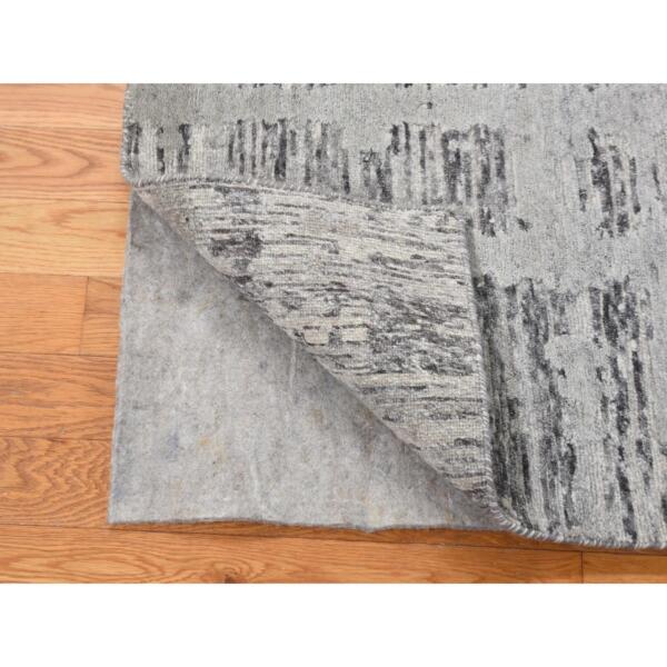 2'6"x12' Goose Gray, Modern Erased Pattern, Hand Spun Undyed Natural Wool Hand Knotted, Runner Oriental Rug  - 80787 - Image 3