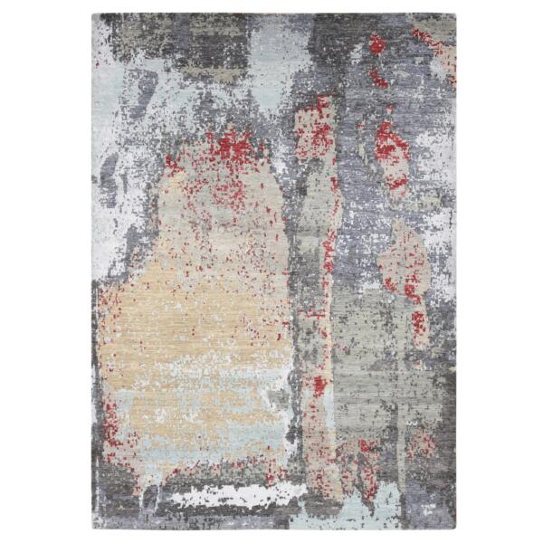 10'x14'2" Platinum Gray, Abstract Design, Denser Weave Pure Wool Hand Knotted, Oriental Rug  - 80794