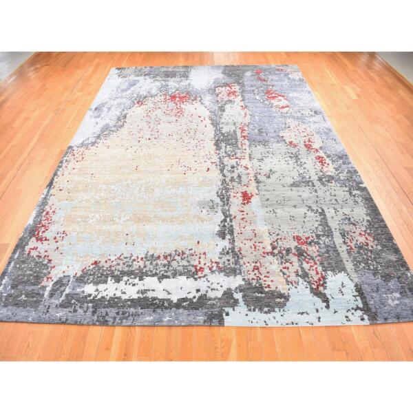 10'x14'2" Platinum Gray, Abstract Design, Denser Weave Pure Wool Hand Knotted, Oriental Rug  - 80794 - Image 4