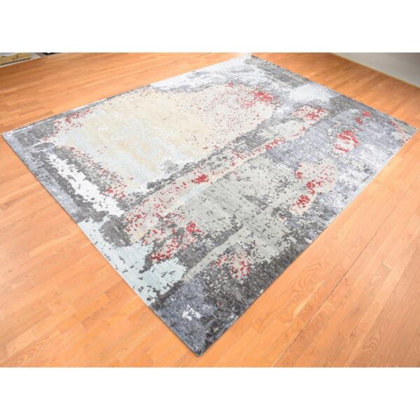 10'x14'2" Platinum Gray, Abstract Design, Denser Weave Pure Wool Hand Knotted, Oriental Rug  - 80794 - Image 5