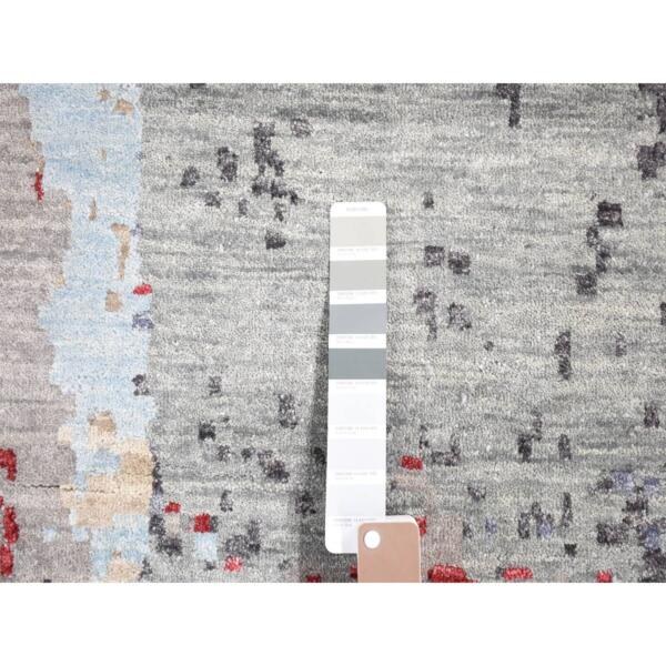 10'x14'2" Platinum Gray, Abstract Design, Denser Weave Pure Wool Hand Knotted, Oriental Rug  - 80794 - Image 9