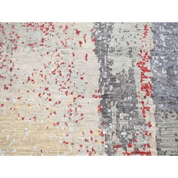 10'x14'2" Platinum Gray, Abstract Design, Denser Weave Pure Wool Hand Knotted, Oriental Rug  - 80794 - Image 10