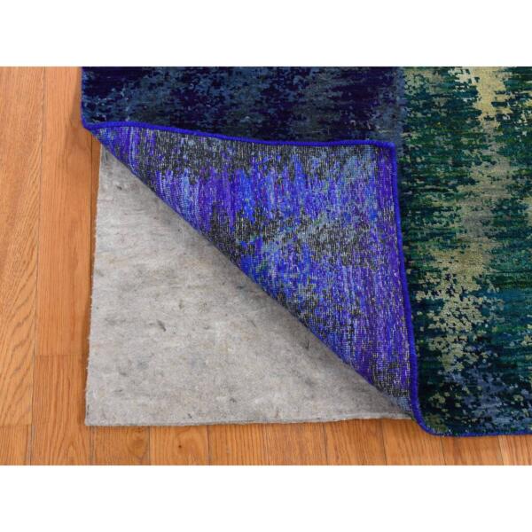 5'x7' Indigo Blue, Hand Knotted, Multicolored, Sari Silk, Abstract Design, Oriental Rug  - 80853 - Image 3