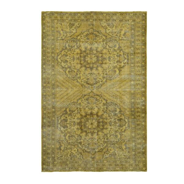 6'5"x9'10" Greenish Yellow, Overdyed Vintage Persian Bakhtiar, Worn Wool, Hand Knotted, Oriental Rug  - 80855