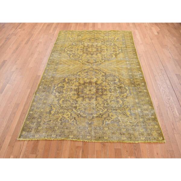 6'5"x9'10" Greenish Yellow, Overdyed Vintage Persian Bakhtiar, Worn Wool, Hand Knotted, Oriental Rug  - 80855 - Image 3