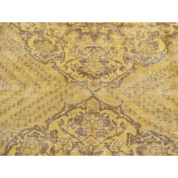 6'5"x9'10" Greenish Yellow, Overdyed Vintage Persian Bakhtiar, Worn Wool, Hand Knotted, Oriental Rug  - 80855 - Image 9