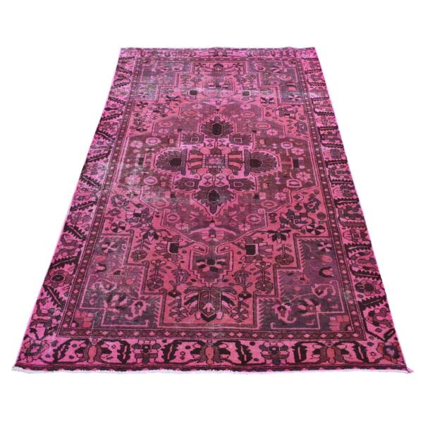 5'x9'6" Watermelon Pink, Pure Wool, Handmade, Overdyed Vintage Persian Bakhtiar, Wide Runner, Oriental Rug  - 80861