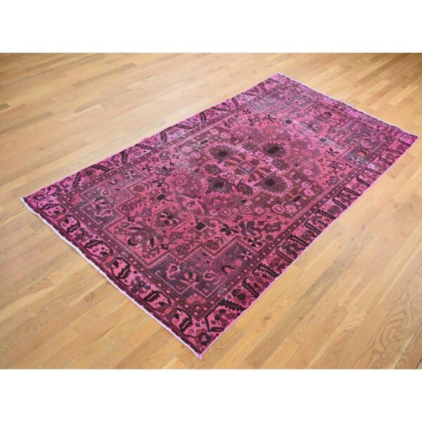 5'x9'6" Watermelon Pink, Pure Wool, Handmade, Overdyed Vintage Persian Bakhtiar, Wide Runner, Oriental Rug  - 80861 - Image 3