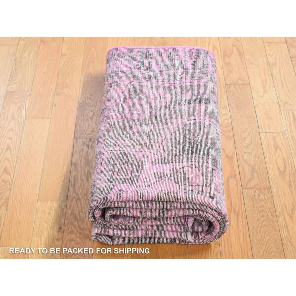 5'x9'6" Watermelon Pink, Pure Wool, Handmade, Overdyed Vintage Persian Bakhtiar, Wide Runner, Oriental Rug  - 80861 - Image 9