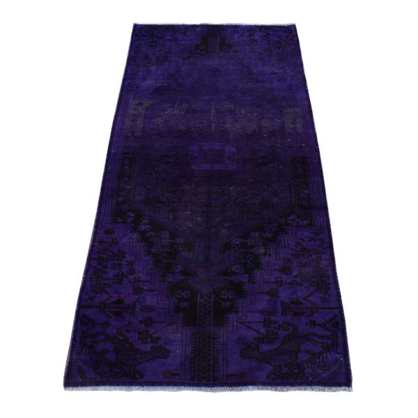 3'2"x7'4" Murasaki Purple, Pure Wool, Handmade, Overdyed Vintage Persian Hamadan, Runner Oriental Rug  - 80864