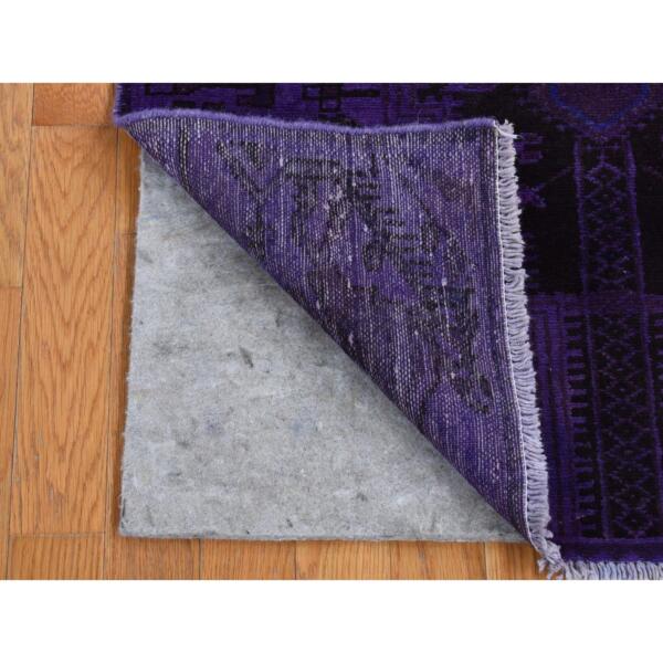 3'2"x7'4" Murasaki Purple, Pure Wool, Handmade, Overdyed Vintage Persian Hamadan, Runner Oriental Rug  - 80864 - Image 3