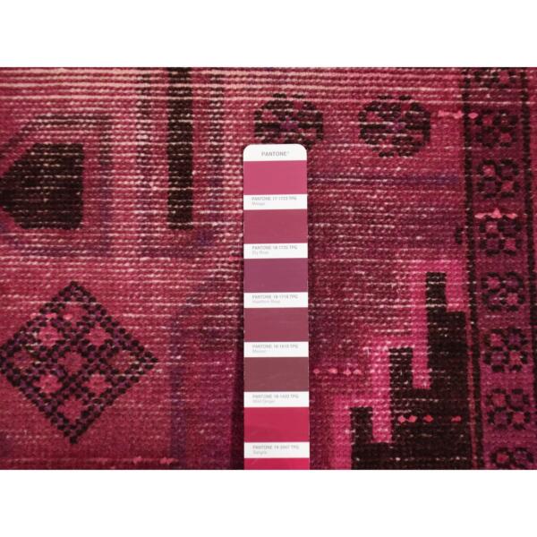 4'x9'5" Rouge Pink, On Clearance, Pure Wool, Overdyed Persian Hamadan, Handmade, Evenly Worn, Wide Runner, Oriental Rug  - 80868 - Image 4