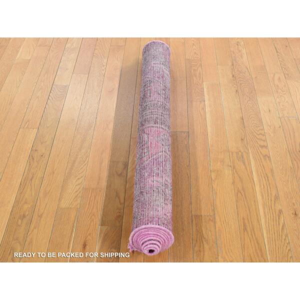 4'x9'5" Rouge Pink, On Clearance, Pure Wool, Overdyed Persian Hamadan, Handmade, Evenly Worn, Wide Runner, Oriental Rug  - 80868 - Image 5