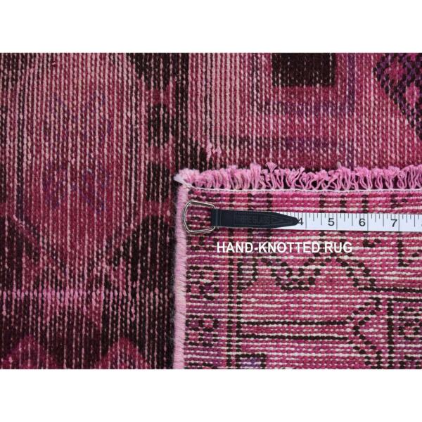 4'x9'5" Rouge Pink, On Clearance, Pure Wool, Overdyed Persian Hamadan, Handmade, Evenly Worn, Wide Runner, Oriental Rug  - 80868 - Image 7