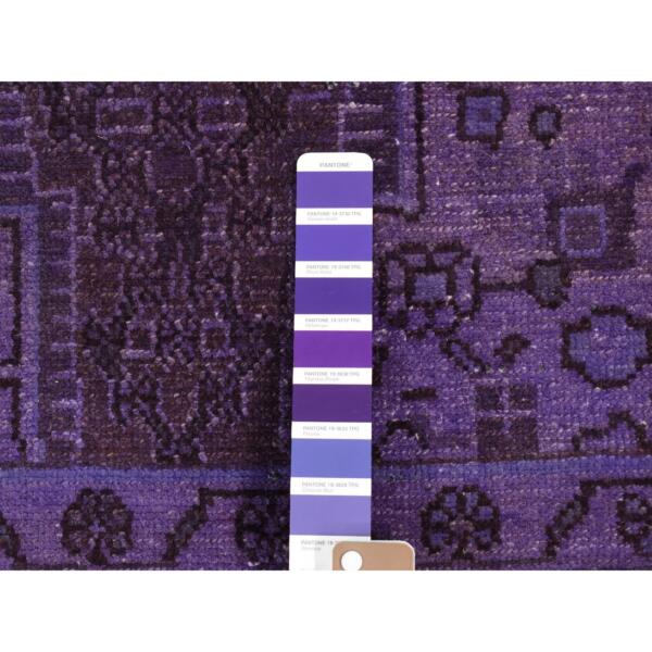 4'7"x9'7" Purpureus Purple, 100% Wool, On Clearance, Hand Knotted, Overdyed Persian Hamadan, Wide Runner, Oriental Rug  - 80875 - Image 4