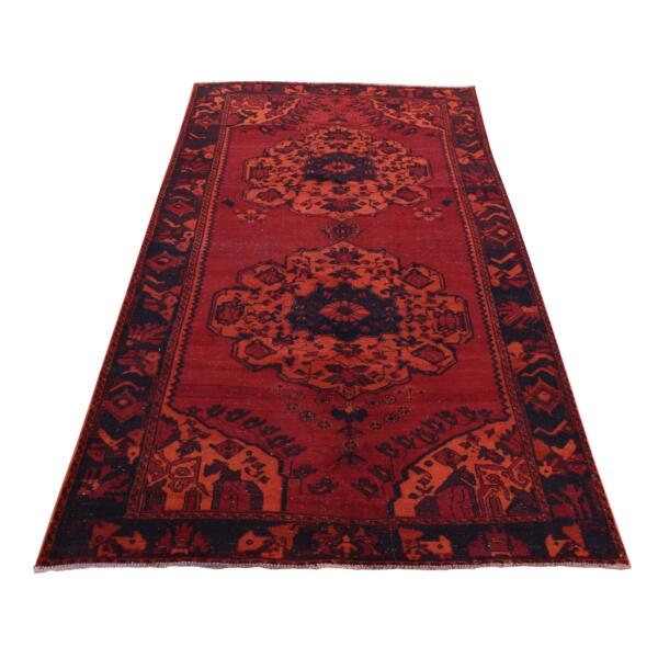 5'1"x9'8" Maroon Red, Overdyed Persian Bakhtiari, Hand Knotted, Worn Wool, Wide Runner, Oriental Rug  - 80876