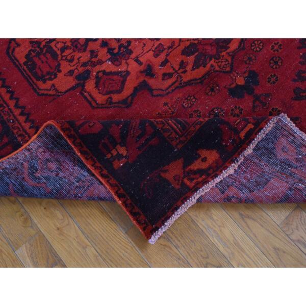 5'1"x9'8" Maroon Red, Overdyed Persian Bakhtiari, Hand Knotted, Worn Wool, Wide Runner, Oriental Rug  - 80876 - Image 4