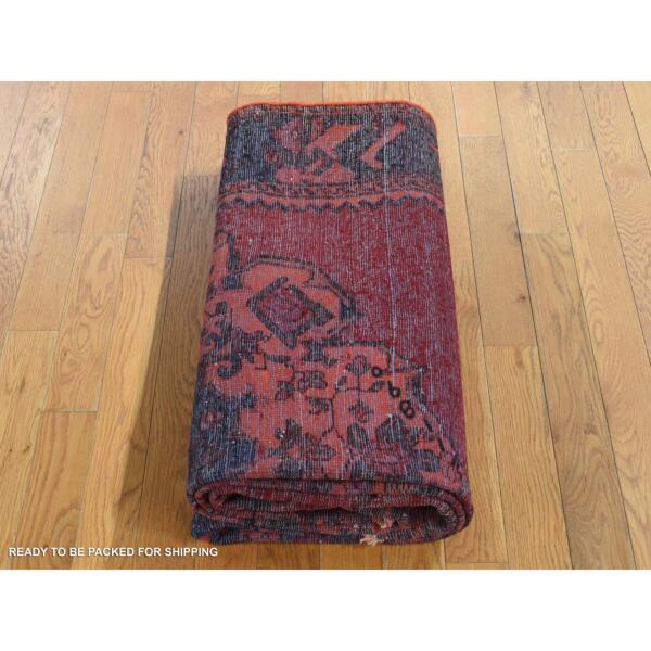 5'1"x9'8" Maroon Red, Overdyed Persian Bakhtiari, Hand Knotted, Worn Wool, Wide Runner, Oriental Rug  - 80876 - Image 5