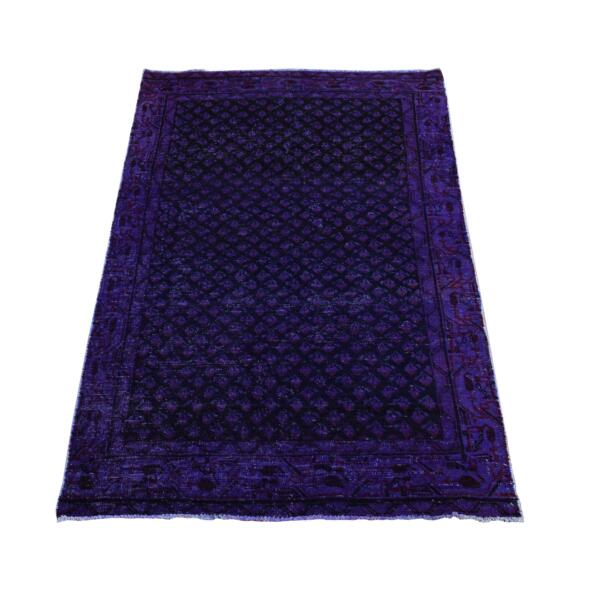 3'10"x6'7" Northwestern Purple, Soft Wool, Handmade, Overdyed Vintage Persian Sarouk Mir, Oriental Rug  - 80886