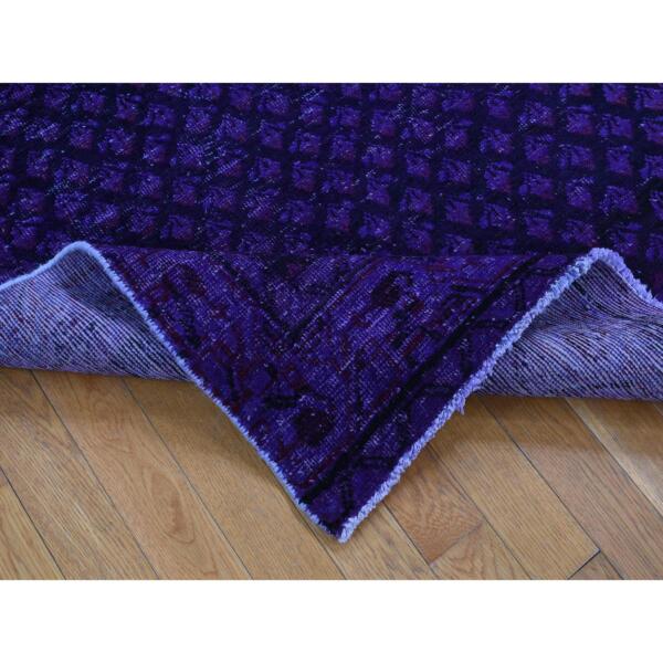 3'10"x6'7" Northwestern Purple, Soft Wool, Handmade, Overdyed Vintage Persian Sarouk Mir, Oriental Rug  - 80886 - Image 4