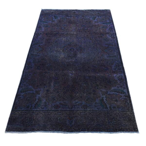 4'10"x9'9" Purple, Hand Knotted, Overdyed Tabriz, Pure Wool, Wide and Long Shape, Oriental Rug  - 80899