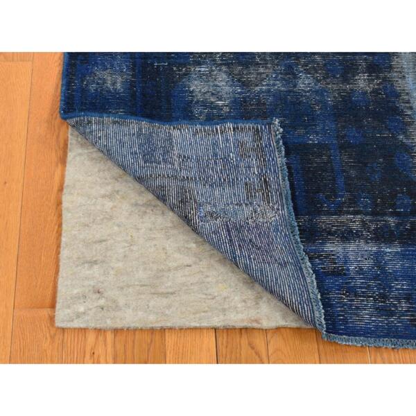 4'8"x9' Astros Navy, Overdyed Vintage Persian Erased Motif, Soft Wool, Handmade, Wide and Long Shape, Oriental Rug  - 80919 - Image 3