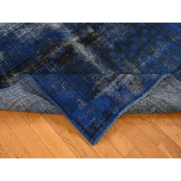 4'8"x9' Astros Navy, Overdyed Vintage Persian Erased Motif, Soft Wool, Handmade, Wide and Long Shape, Oriental Rug  - 80919 - Image 4