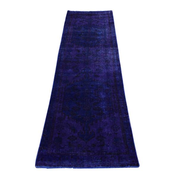 3'1"x9'7" Spanish Violet Purple, On Clearance, Hand Knotted, Worn Down, Pure Wool, Overdyed Hamadan, Runner, Oriental Rug  - 80925