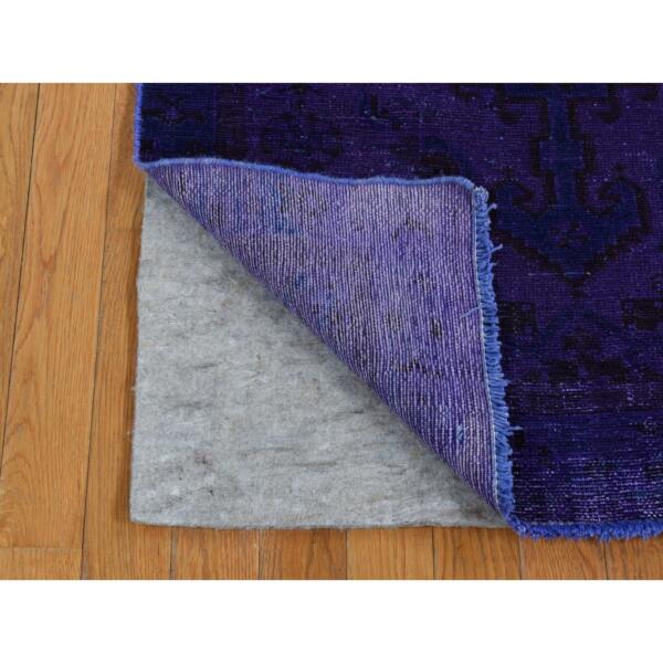 3'1"x9'7" Spanish Violet Purple, On Clearance, Hand Knotted, Worn Down, Pure Wool, Overdyed Hamadan, Runner, Oriental Rug  - 80925 - Image 3