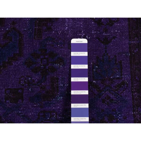 3'1"x9'7" Spanish Violet Purple, On Clearance, Hand Knotted, Worn Down, Pure Wool, Overdyed Hamadan, Runner, Oriental Rug  - 80925 - Image 5