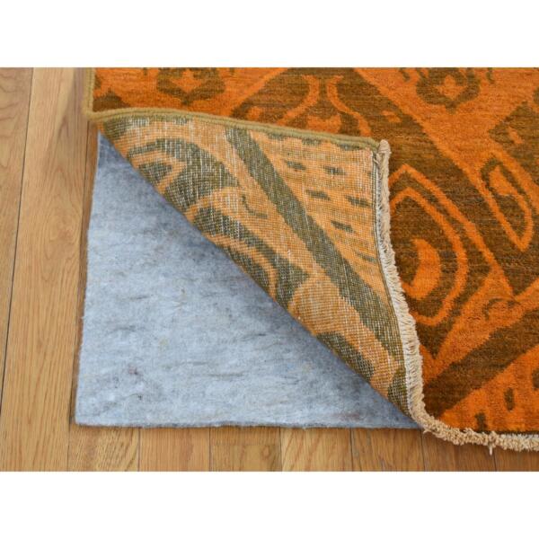 4'1"x6'2" Orange Overdyed Cast Ikat Design, Clearance, Hand Knotted, Pure Wool, Oriental Rug  - 80931 - Image 3