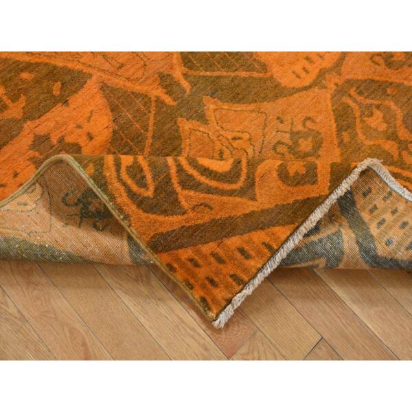 4'1"x6'2" Orange Overdyed Cast Ikat Design, Clearance, Hand Knotted, Pure Wool, Oriental Rug  - 80931 - Image 4