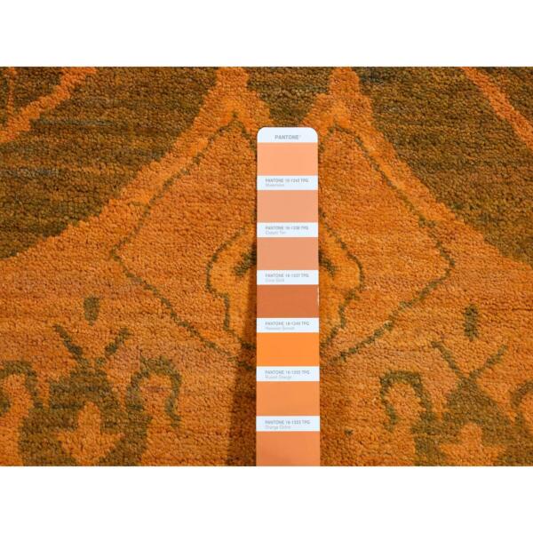 4'1"x6'2" Orange Overdyed Cast Ikat Design, Clearance, Hand Knotted, Pure Wool, Oriental Rug  - 80931 - Image 5