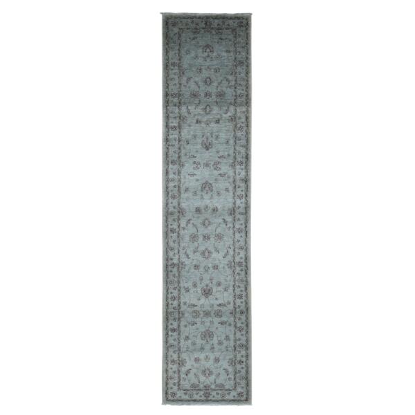 2'8"x13' Agreeable Gray, Overdyed Ziegler Mahal, Pure Wool, Hand Knotted, Runner Oriental Rug  - 80932