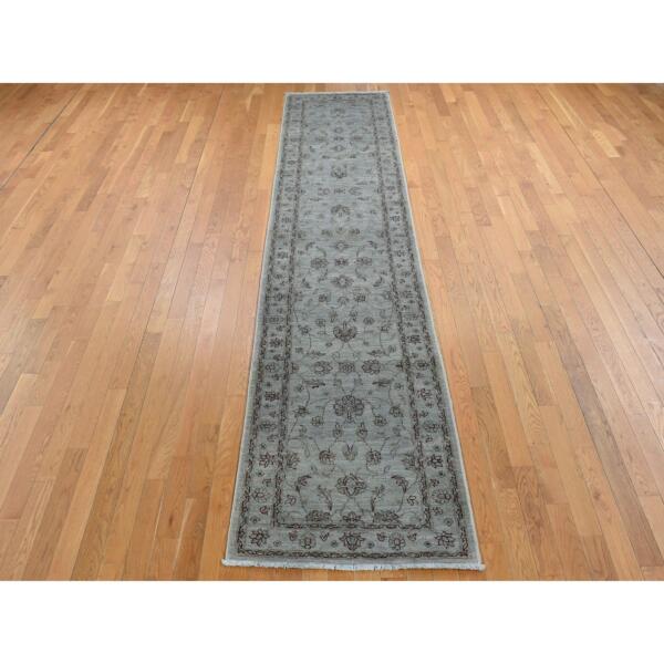 2'8"x13' Agreeable Gray, Overdyed Ziegler Mahal, Pure Wool, Hand Knotted, Runner Oriental Rug  - 80932 - Image 3