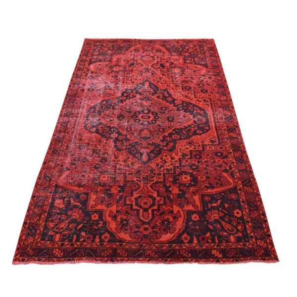 5'1"x9'10" Fire Brick, Hand Knotted, Overdyed Bakhtiari, Pure Wool, Wide Runner, Oriental Rug  - 80935