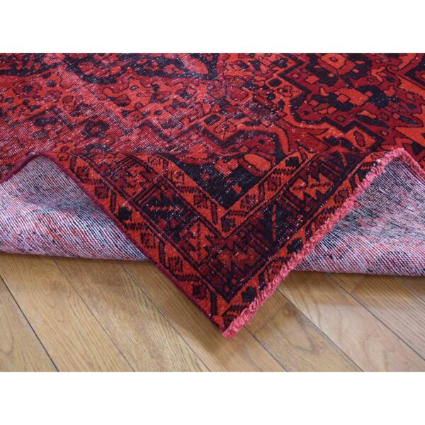 5'1"x9'10" Fire Brick, Hand Knotted, Overdyed Bakhtiari, Pure Wool, Wide Runner, Oriental Rug  - 80935 - Image 4