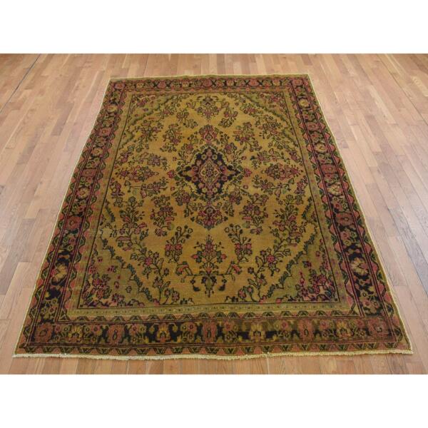 6'6"x9'10" Gold Cast, Overdyed Vintage Persian Bibikabad, Hand Knotted, Pure Wool, Oriental Rug  - 80937 - Image 3