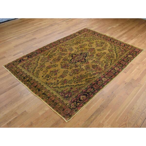 6'6"x9'10" Gold Cast, Overdyed Vintage Persian Bibikabad, Hand Knotted, Pure Wool, Oriental Rug  - 80937 - Image 4