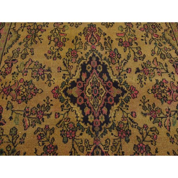 6'6"x9'10" Gold Cast, Overdyed Vintage Persian Bibikabad, Hand Knotted, Pure Wool, Oriental Rug  - 80937 - Image 9