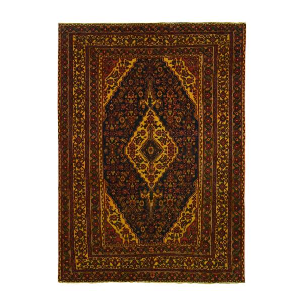 6'8"x9'6" Sunflower Yellow, Overdyed Vintage Persian Bibikabad, Hand Knotted, Pure Wool, Oriental Rug  - 80941