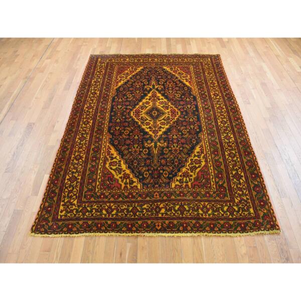 6'8"x9'6" Sunflower Yellow, Overdyed Vintage Persian Bibikabad, Hand Knotted, Pure Wool, Oriental Rug  - 80941 - Image 3