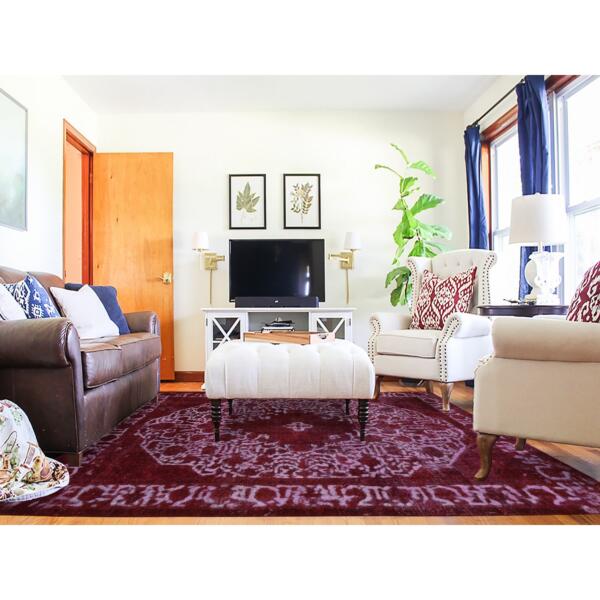 8'x11'2" Barn Red, Overdyed Vintage Persian Tabriz Barjasta, Hand Knotted, Pure Wool, Oriental Rug  - 80942 - Image 3