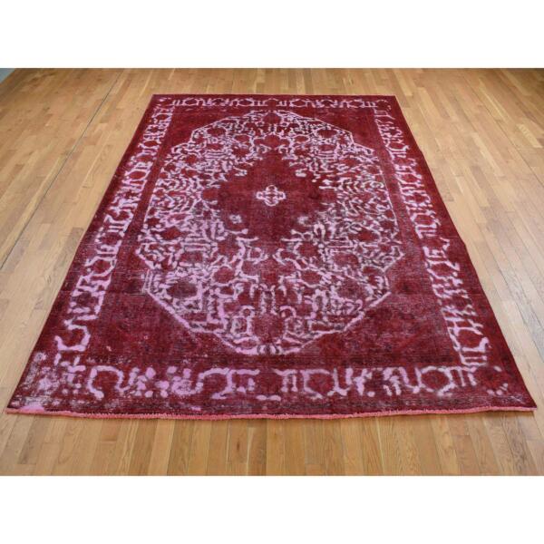 8'x11'2" Barn Red, Overdyed Vintage Persian Tabriz Barjasta, Hand Knotted, Pure Wool, Oriental Rug  - 80942 - Image 4