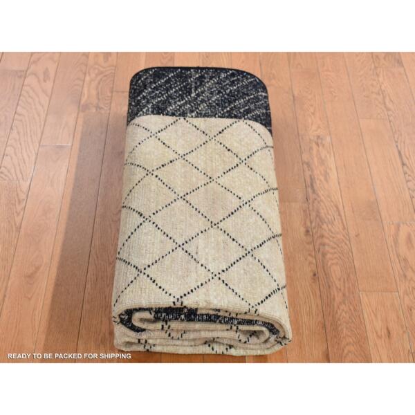 5'4"x8'3" Antique White, Pure Wool, Hand Knotted, Modern Gabbeh Crisscross Design, Oriental Rug  - 80957 - Image 8