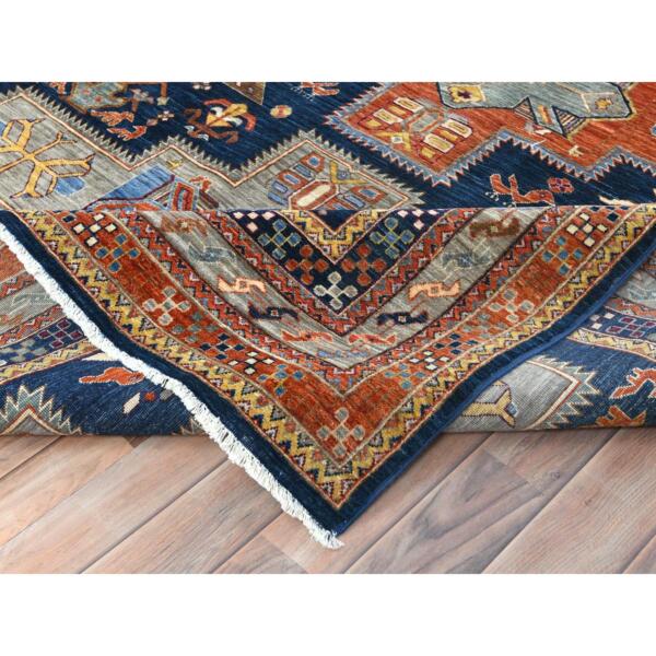 6'2"x9'2" Navy Blue, Armenian Inspired Caucasian Design with Bird Figurines, 200 KPSI, Denser Weave, Hand Knotted, Natural Dyes Ghazni Wool Oriental Rug  - 81740 - Image 8