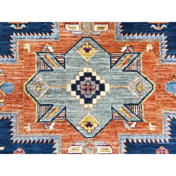 6'2"x9'2" Navy Blue, Armenian Inspired Caucasian Design with Bird Figurines, 200 KPSI, Denser Weave, Hand Knotted, Natural Dyes Ghazni Wool Oriental Rug  - 81740 - Image 10