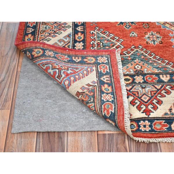 5'10"x8'9" Burnt Orange Special Kazak with Geometric Medallion Design, Hand Knotted, Natural Dyes, Soft Wool Oriental Rug  - 81757 - Image 6